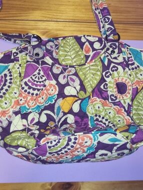 Vera Bradley Purple Floral Quilted Tote with Multicolor Accents-Retired Pattern